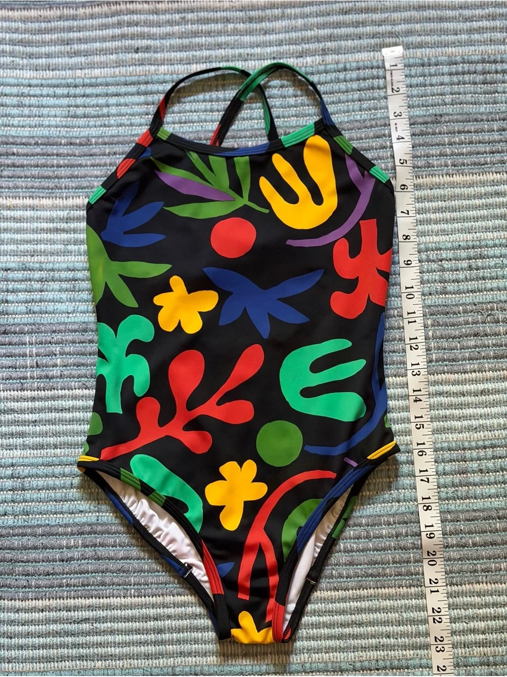Hanna Andersson Black One-Piece Swimsuit with Bright Abstract Print Girls Size10